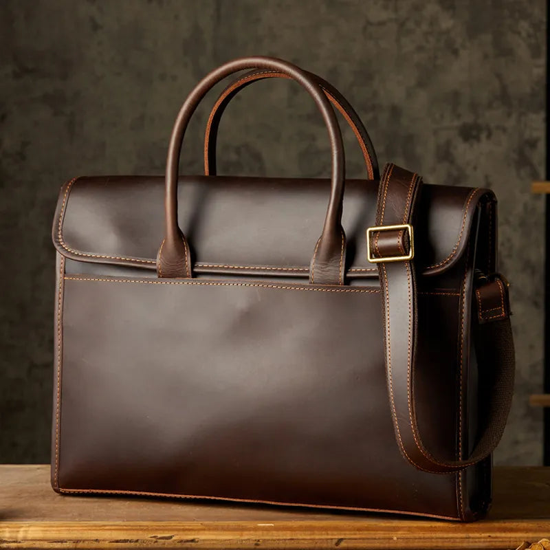Men 's Laptop Bag ⎜ Noble Genuine Leather Briefcase with Shoulder Strap and Practical Carrying Handles