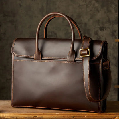 Men 's Laptop Bag ⎜ Noble Genuine Leather Briefcase with Shoulder Strap and Practical Carrying Handles