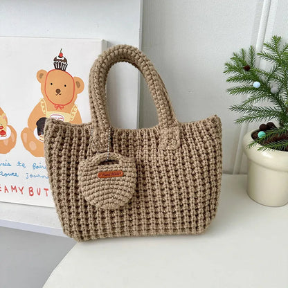 Handmade Knitted Bag for Women ⎜ Cute Woollen Bag with Practical Handles and Additional Pouch