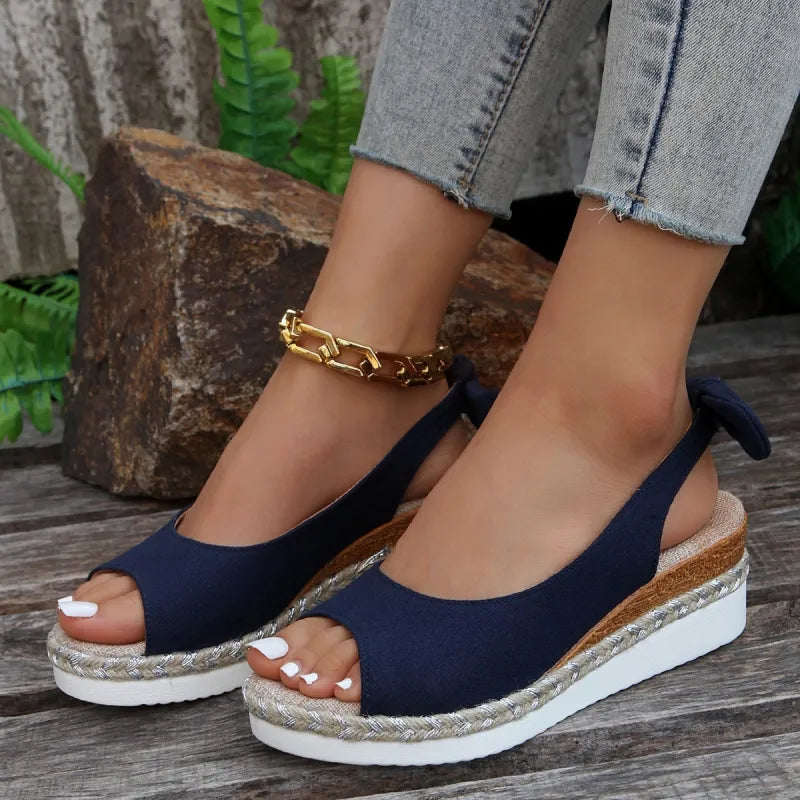 Women's Wedge Sandals ⎜ Comfortable Summer Shoes with a Raffia Sole and Open Design for Everyday Wear & Leisure