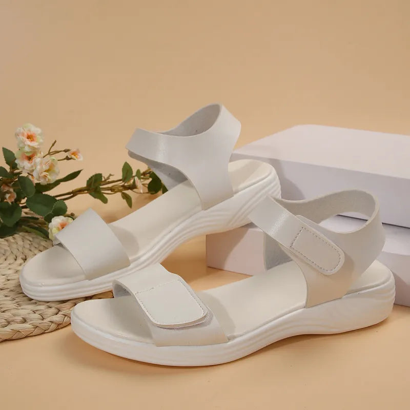Women's Flat Sandals ⎜ Comfortable Summer Shoes with Velcro Fastener and Soft Sole for Beach & Everyday Wear
