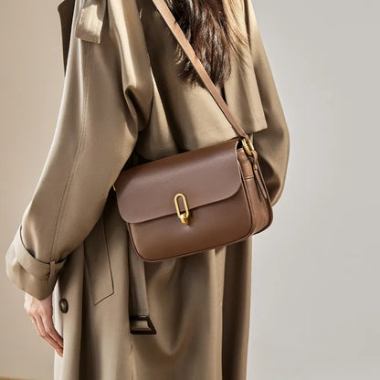 Leather Bag for Women ⎜ Stylish Shoulder Bag with Gold Buckle and Adjustable Strap