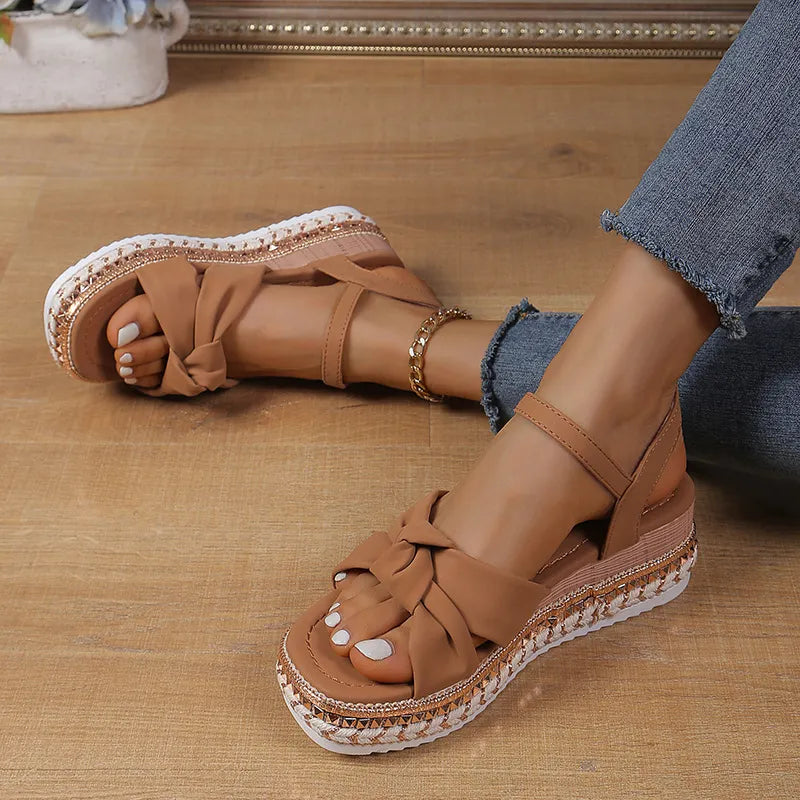 Women's Platform Sandals ⎜ Comfortable Summer Shoes with Bow and Adjustable Strap for Everyday Wear & Holidays