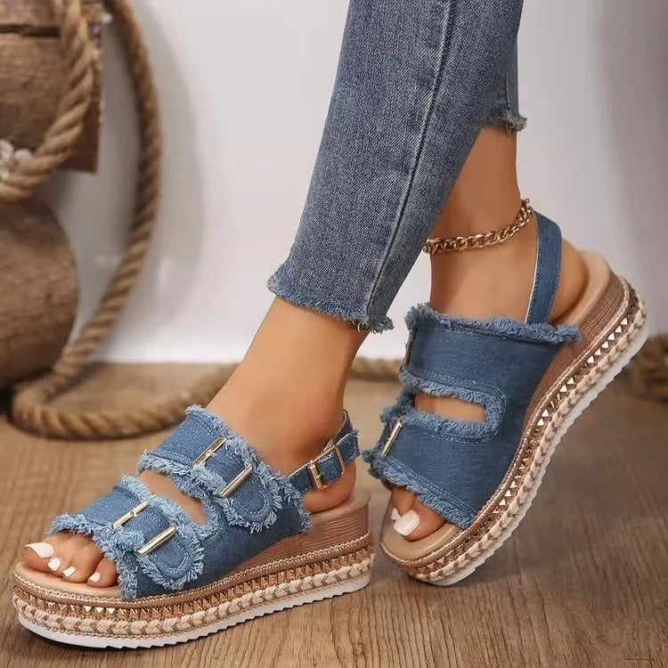 Women's Platform Sandals with Double Buckle ⎜ Stylish Summer Shoes with a Retro Look for the Beach and Leisure Time