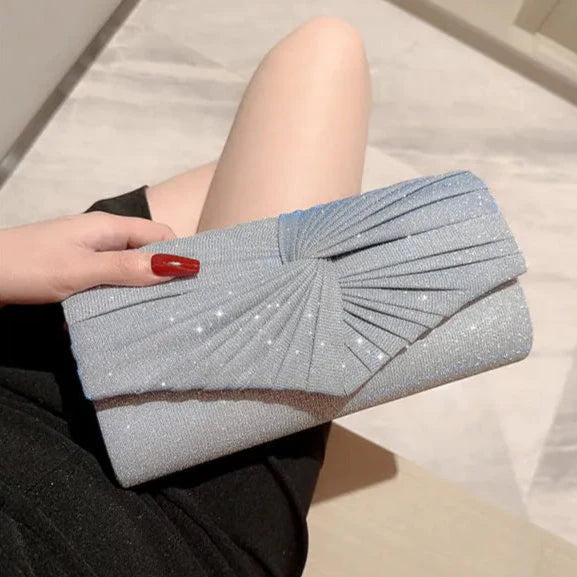 Evening Clutch Bag ⎜ Glittering Design with Pleated Fabric and Elegant Shape