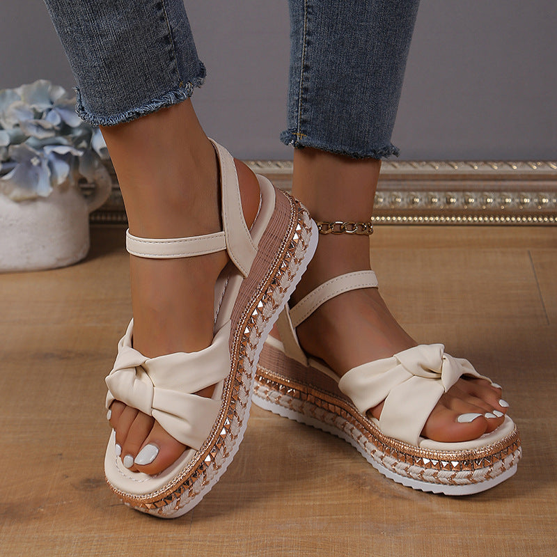 Women's Platform Sandals ⎜ Comfortable Summer Shoes with Bow and Adjustable Strap for Everyday Wear & Holidays