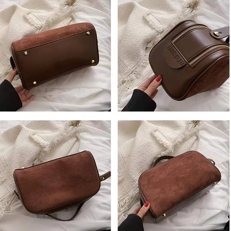 Cosmetics Bag for Women ⎜ Large Capacity with Suede Look and Practical Carrying Handle