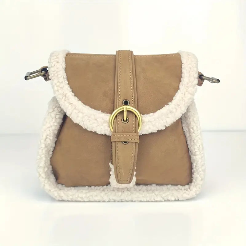 Vintage Shoulder Bag for Women ⎜ Fashionable Lambswool Bag with Elegant Buckle Fastening