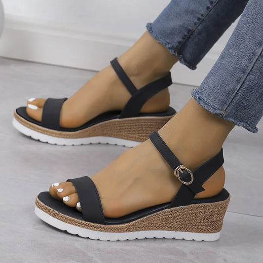 Women's Wedge Sandals with Buckle ⎜ Comfortable Summer Shoes with a Light Sole and Heel for More Comfort