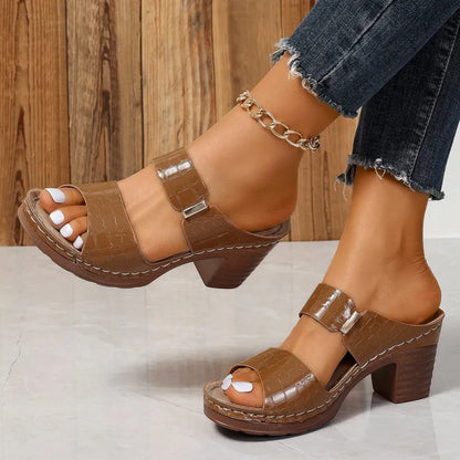 Women's Wedge Sandals ⎜ Comfortable Mules with Stone Pattern and Open Toe for Everyday Wear & Leisure