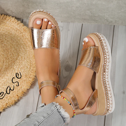 Women's Wedge Sandals ⎜ Airy Summer Shoes with a Cut - Out Design and Open Fish - Mouth Toe