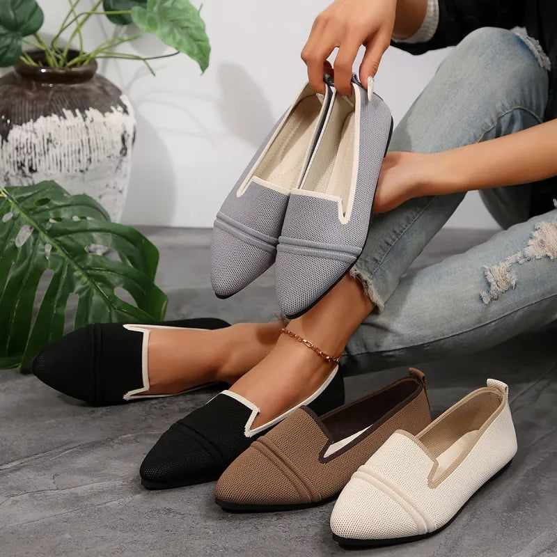 Flat Ballerinas for Women ⎜ Comfortable Slip - on Shoes with a Pointed Toe and Perforated Design