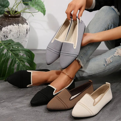 Flat Ballerinas for Women ⎜ Comfortable Slip - on Shoes with a Pointed Toe and Perforated Design