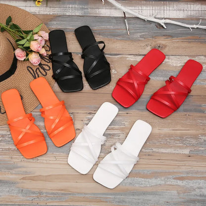 Flat Women's Sandals ⎜ Breathable Shoes with Cross Straps and Modern Design for Summer