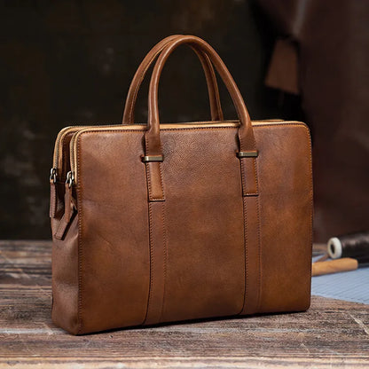 Leather Briefcase for Men ⎜ Noble Bag Made From Vegetable - Tanned Leather for Business and Leisure