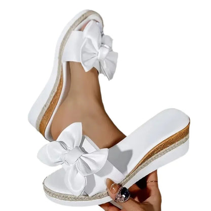 Women's Wedge Heel Slip - on Shoes ⎜ Comfortable Summer Shoes with Bow Detail and Non - Slip Sole