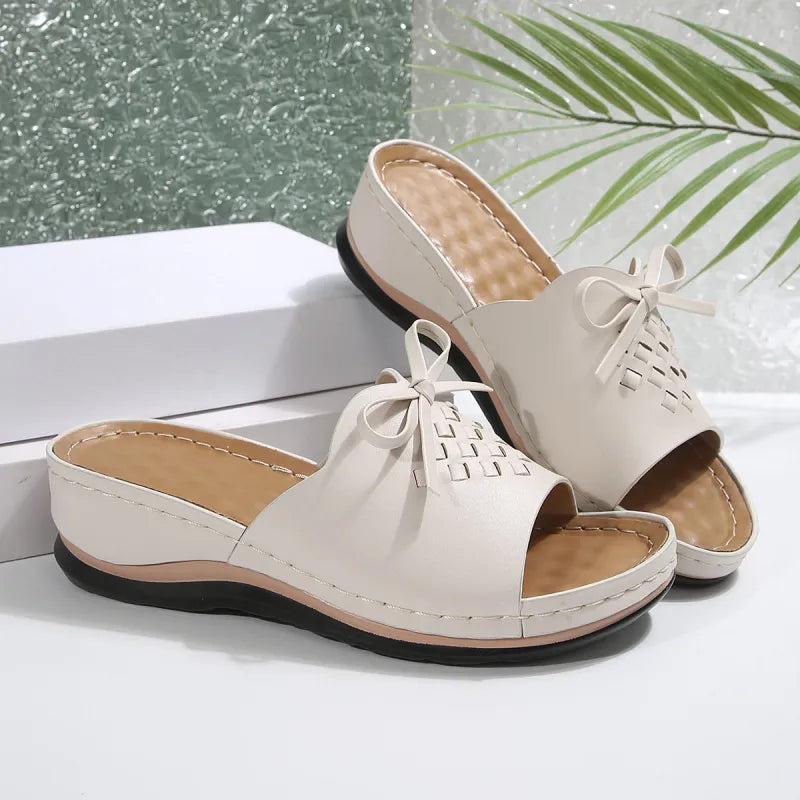 Mules for Women ⎜ Comfortable Summer Shoes with a Bow , Non - Slip Sole and Cushioned Footbed