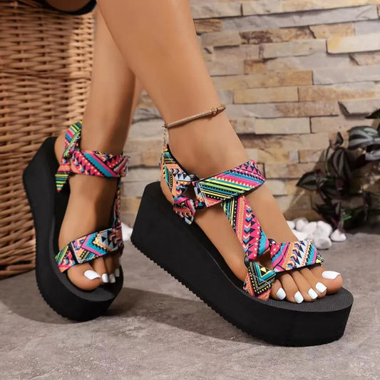 Women's Roman Sandals ⎜ Flat Summer Shoes with Colour - Contrasting Fabric Cover for Everyday Wear and Leisure