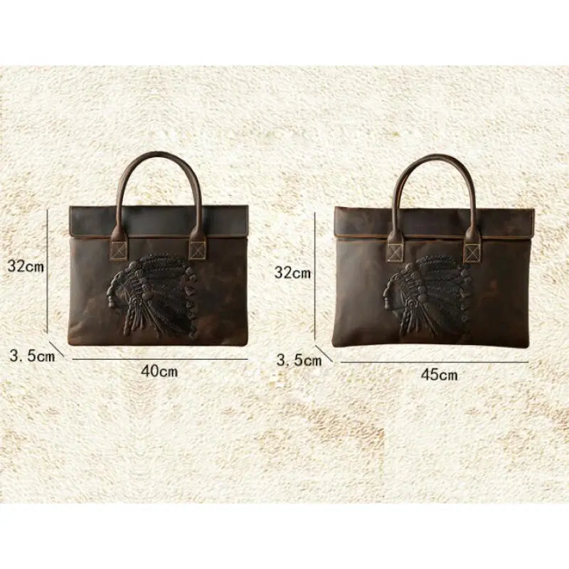 Real Leather Laptop Bag ⎜ Stylish Briefcase with Embossing and Practical Carrying Handles
