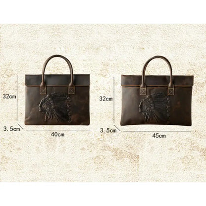 Real Leather Laptop Bag ⎜ Stylish Briefcase with Embossing and Practical Carrying Handles