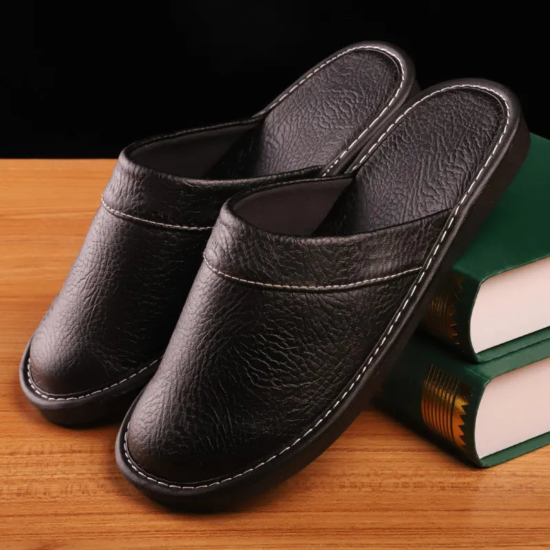 Leather Slippers for Men ⎜ Comfortable Slippers for All Seasons with Non - Slip Soles