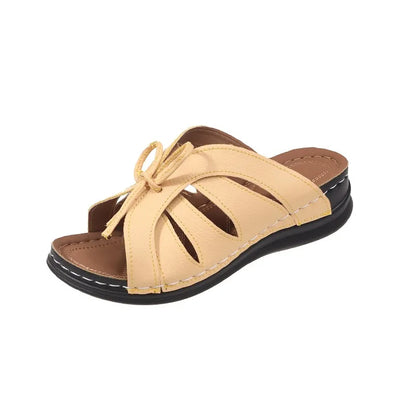 Women's Wedge Sandals ⎜ Comfortable Shoes with Bow Design and Airy Cut - Outs