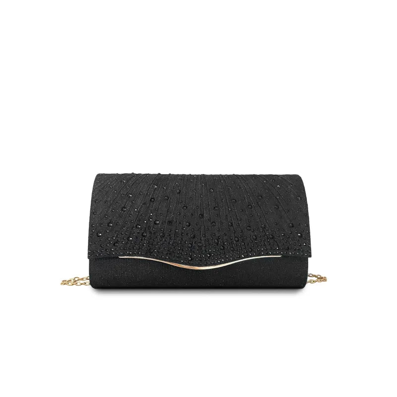 Evening Clutch Bag ⎜ Sparkling Design with Rhinestones and Elegant Wave Pattern