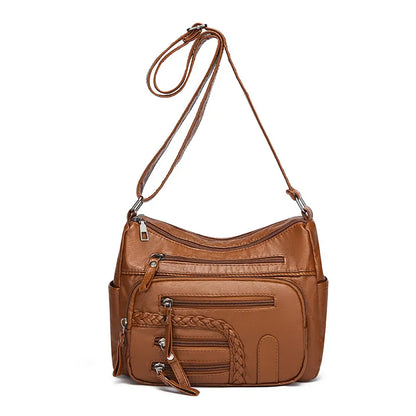 Leather Shoulder Bag for Women ⎜ Versatile Bag with Multiple Zip Pockets and a Fashionable Look