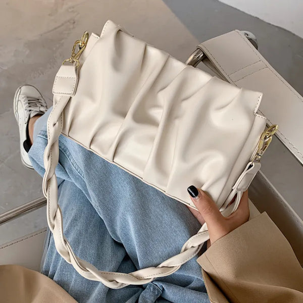 Fashionable Shoulder Bag for Women ⎜ Small Bag with Braided Handle and Stylish Pleated Design