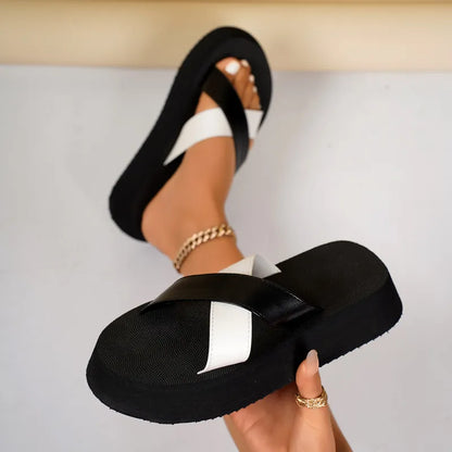 Women's Platform Mules with Cross Straps ⎜ Comfortable Summer Shoes for the Beach, Holidays and Leisure Time