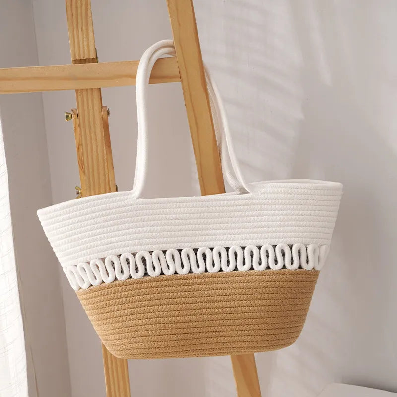 Women's Straw Shopper Bag ⎜ Spacious Shoulder Bag with a Fashionable Design and Braided Detail