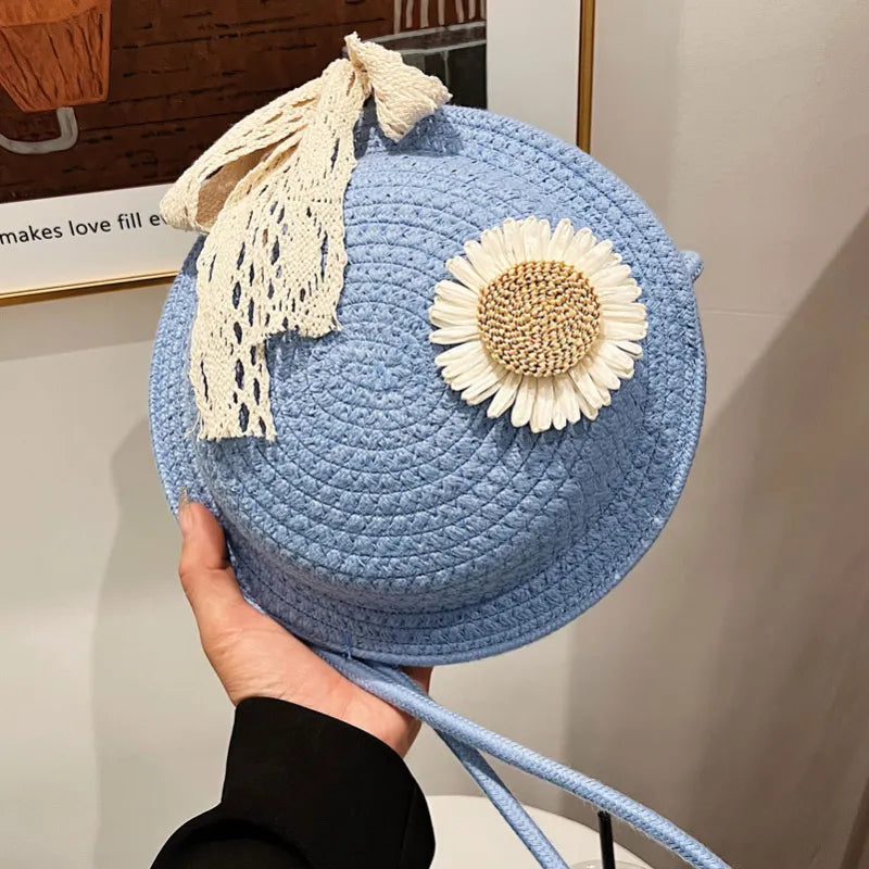 Women's Basket Bag ⎜ Handmade Shoulder Bag Made From Straw Wire with a Playful Floral Design