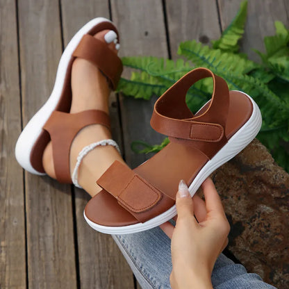 Women's Flat Sandals ⎜ Comfortable Summer Shoes with Velcro Fastener and Soft Sole for Beach & Everyday Wear
