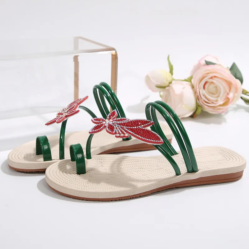 Women's Toe Sandals with Leaf Decoration ⎜ Non - Slip Summer Shoes for the Beach , Holidays and Everyday Life