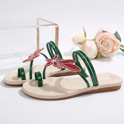 Women's Toe Sandals with Leaf Decoration ⎜ Non - Slip Summer Shoes for the Beach , Holidays and Everyday Life