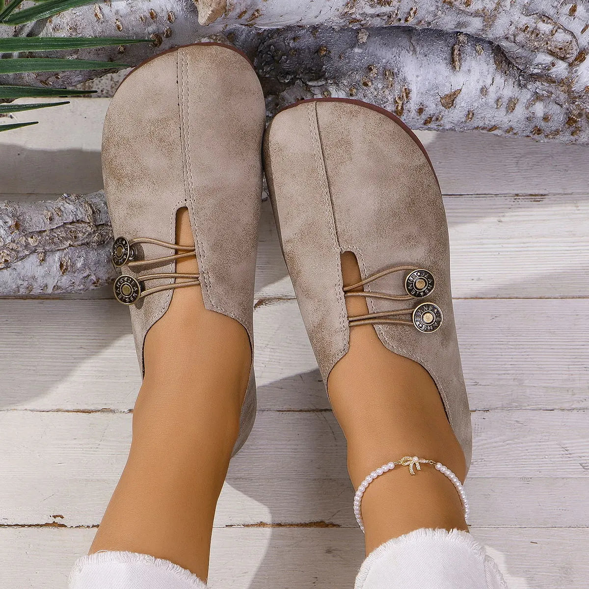 Slippers for Women ⎜ Comfortable Flats with Decorative Buttons and Classic Design
