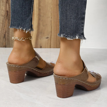 Women's Wedge Sandals ⎜ Comfortable Mules with Stone Pattern and Open Toe for Everyday Wear & Leisure