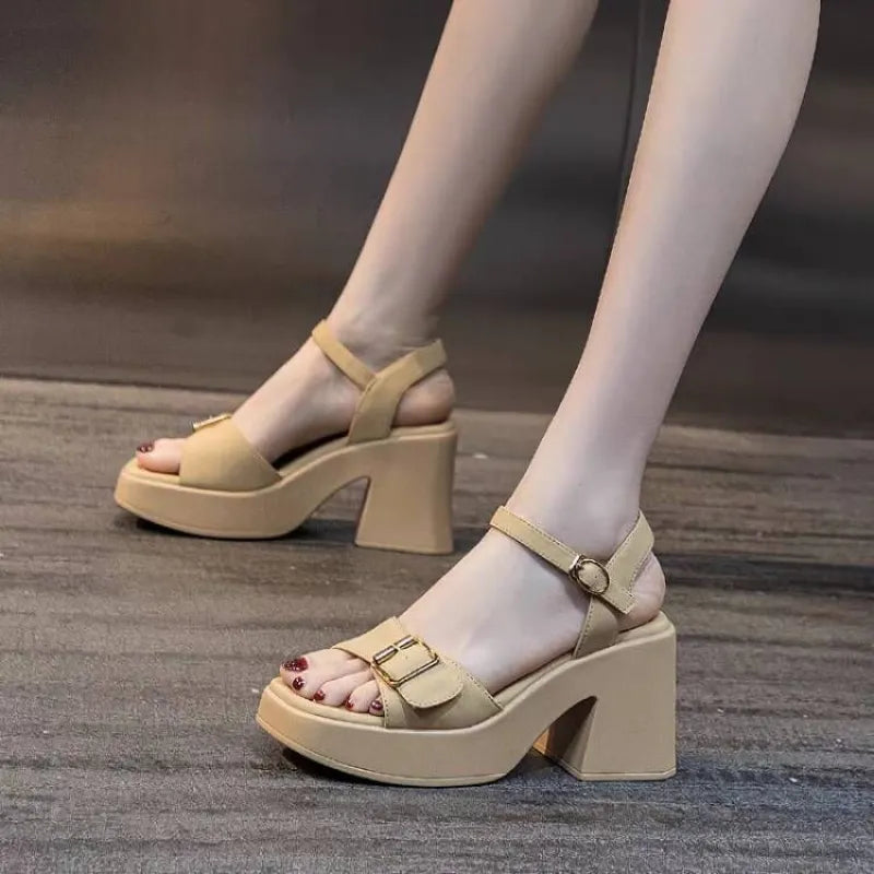 Women's Platform Sandals with Block Heel ⎜ Stylish Shoes with Adjustable Strap and High Wearing Comfort
