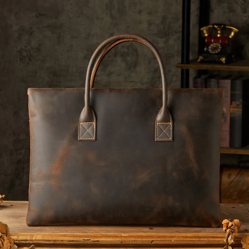 Real Leather Laptop Bag ⎜ Stylish Briefcase with Embossing and Practical Carrying Handles