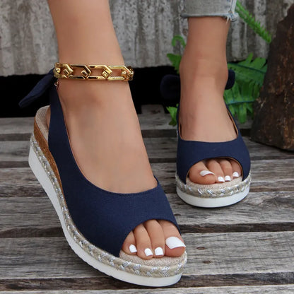 Women's Wedge Sandals ⎜ Comfortable Summer Shoes with a Raffia Sole and Open Design for Everyday Wear & Leisure