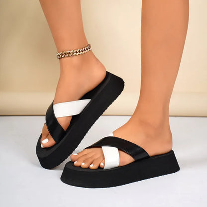 Women's Platform Mules with Cross Straps ⎜ Comfortable Summer Shoes for the Beach, Holidays and Leisure Time