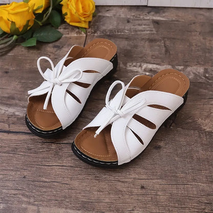 Women's Wedge Sandals ⎜ Comfortable Shoes with Bow Design and Airy Cut - Outs