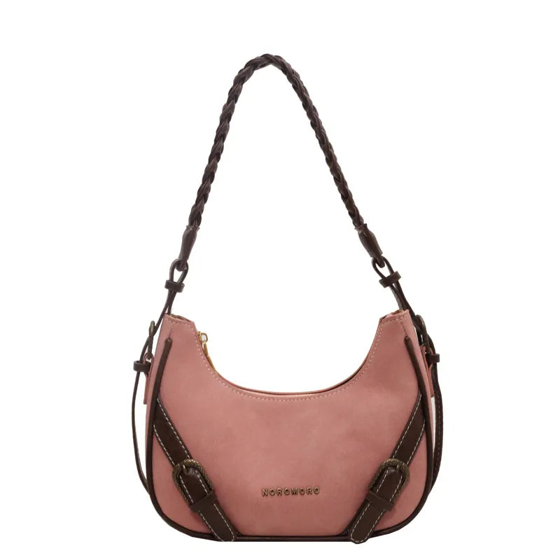 Retro Shoulder Bag ⎜ Fashionable Design with Braided Handle and Practical Strap Fasteners