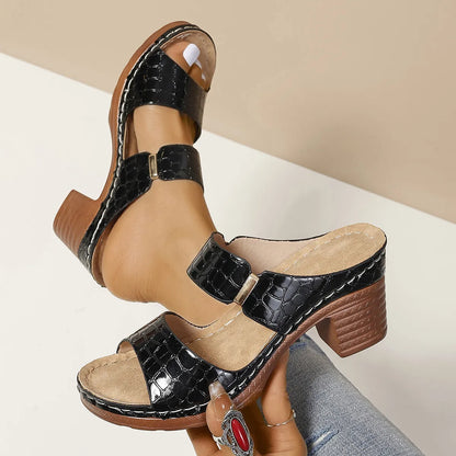 Women's Wedge Sandals ⎜ Comfortable Mules with Stone Pattern and Open Toe for Everyday Wear & Leisure