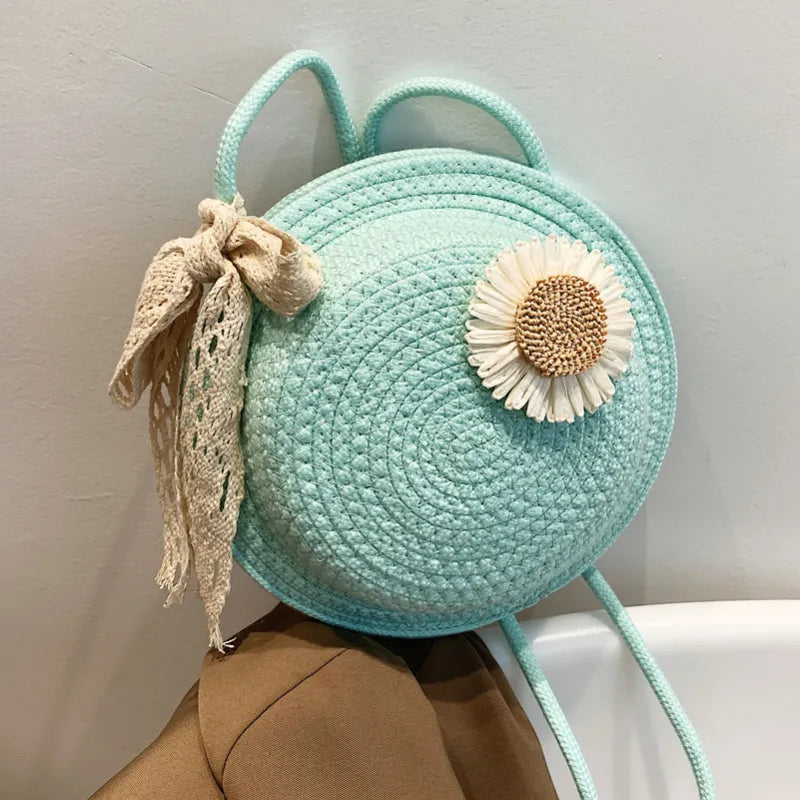 Women's Basket Bag ⎜ Handmade Shoulder Bag Made From Straw Wire with a Playful Floral Design
