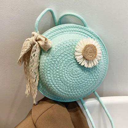 Women's Basket Bag ⎜ Handmade Shoulder Bag Made From Straw Wire with a Playful Floral Design