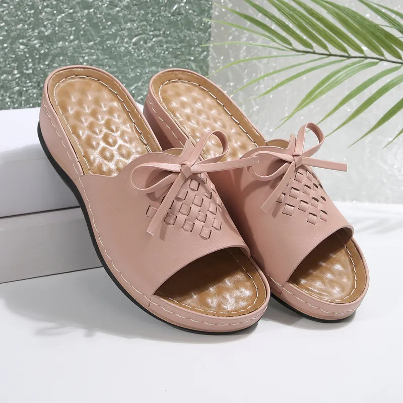 Mules for Women ⎜ Comfortable Summer Shoes with a Bow , Non - Slip Sole and Cushioned Footbed