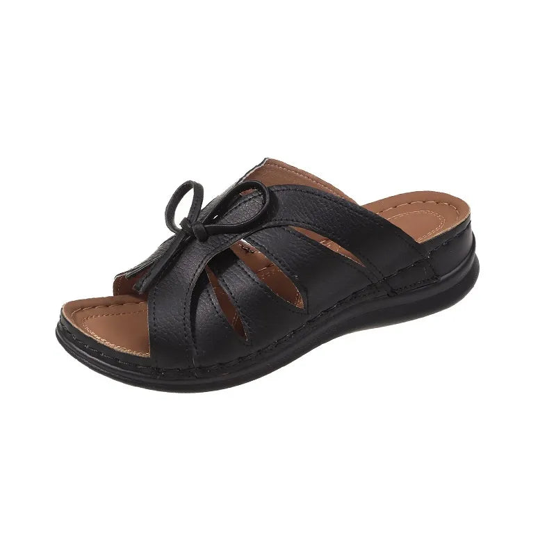 Women's Wedge Sandals ⎜ Comfortable Shoes with Bow Design and Airy Cut - Outs