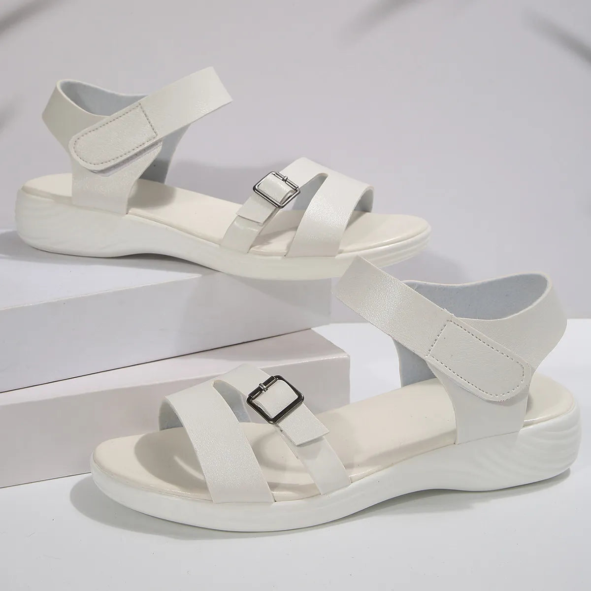 Velcro Sandals for Women ⎜ Comfortable Summer Shoes with a Flat Wedge Sole and Adjustable Strap