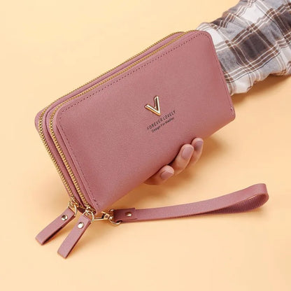 Women's Wallet with Double Zip ⎜ Large Capacity and Practical Design with Wrist Strap